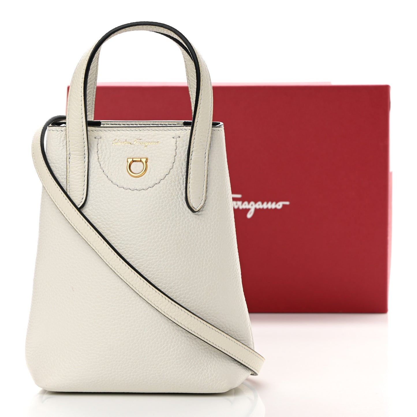 Tumbled Calfskin Gancini Mini Bag White