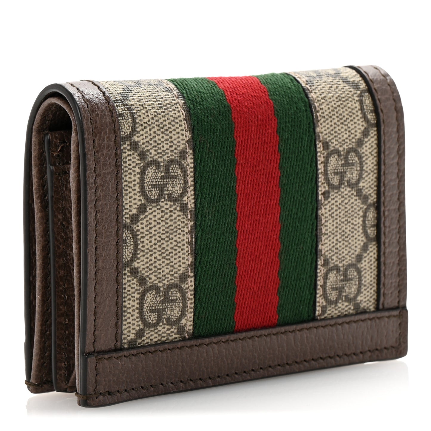 GG Supreme Monogram Textured Dollar Calfskin Web Ophidia Card Case Beige New Acero