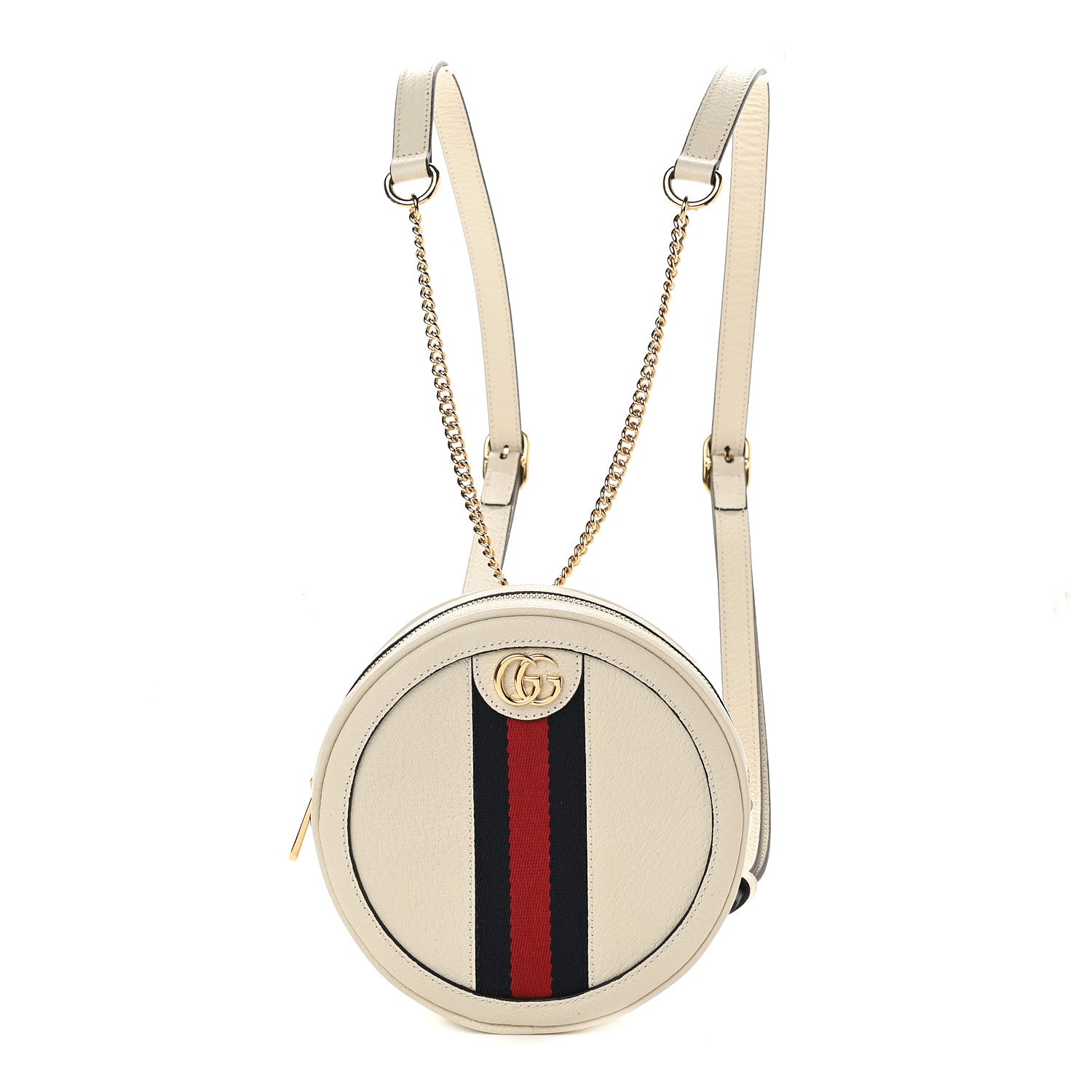 Gucci Textured Calfskin Web Mini Ophidia Round Backpack Mystic White 1 of 9