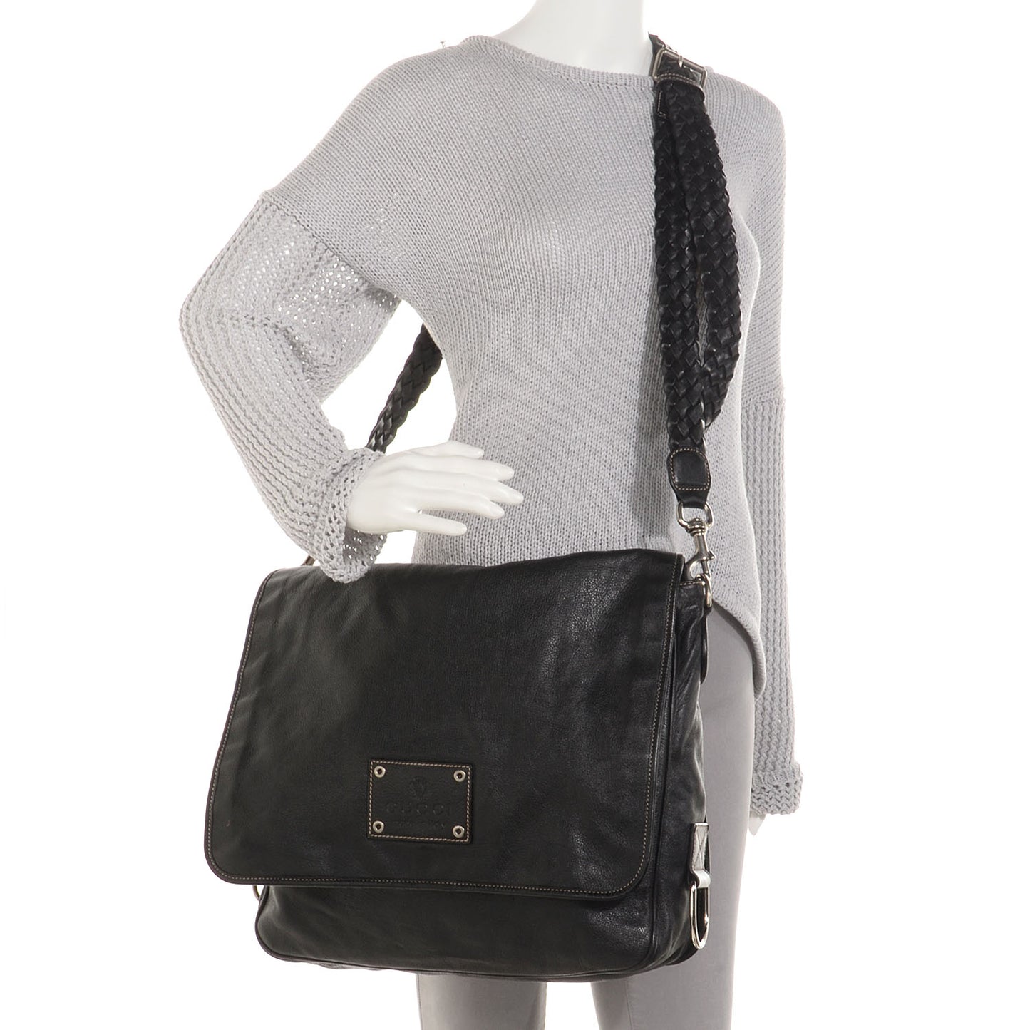 Leather Messenger Bag Black