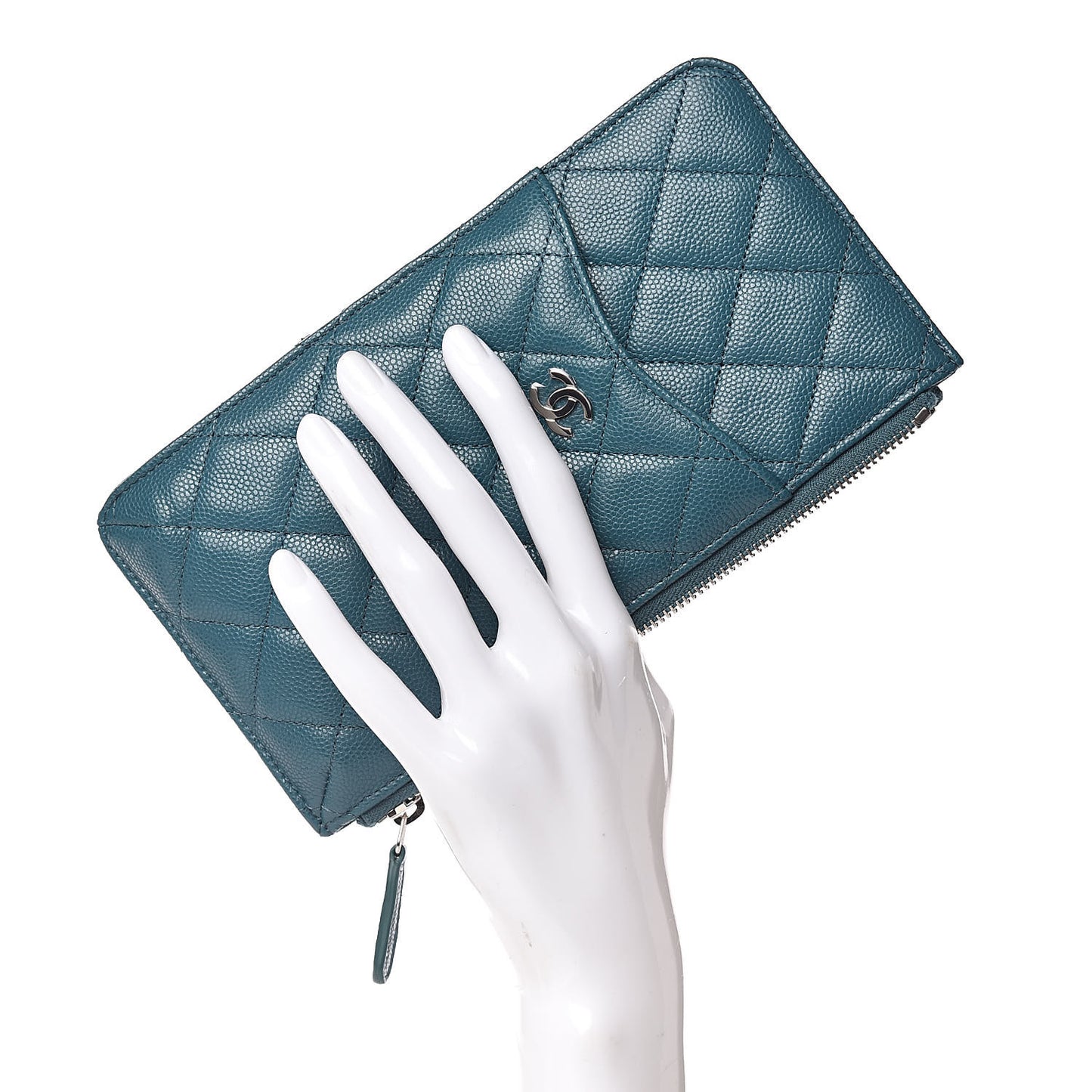 Caviar Quilted Classic Flat Wallet Pouch Dark Turquoise
