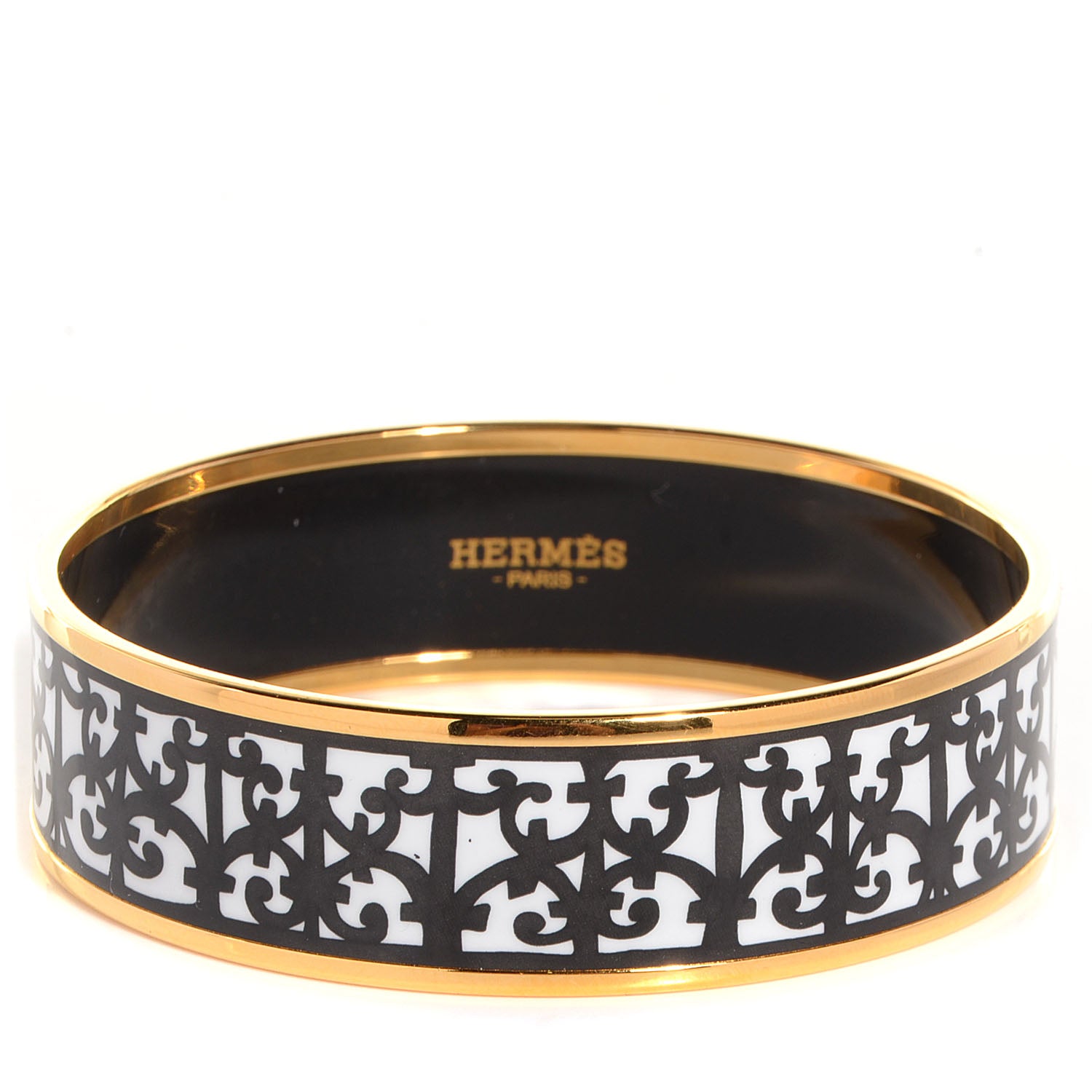 Hermes Enamel Printed Wide Balcons du Guadalquivir Bracelet 65 Black 1 of 5