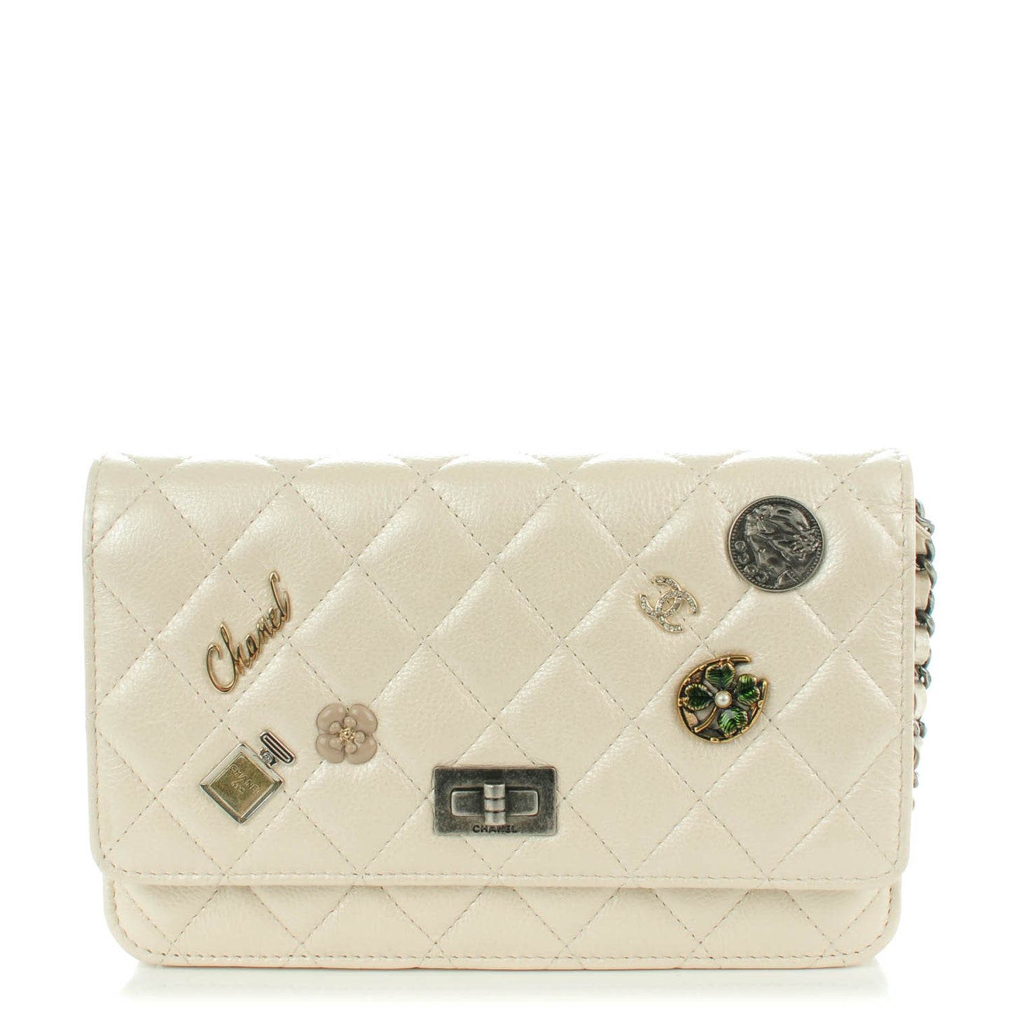 Metallic Calfskin Lucky Charms Casino 2.55 Reissue Wallet On Chain WOC Ivory