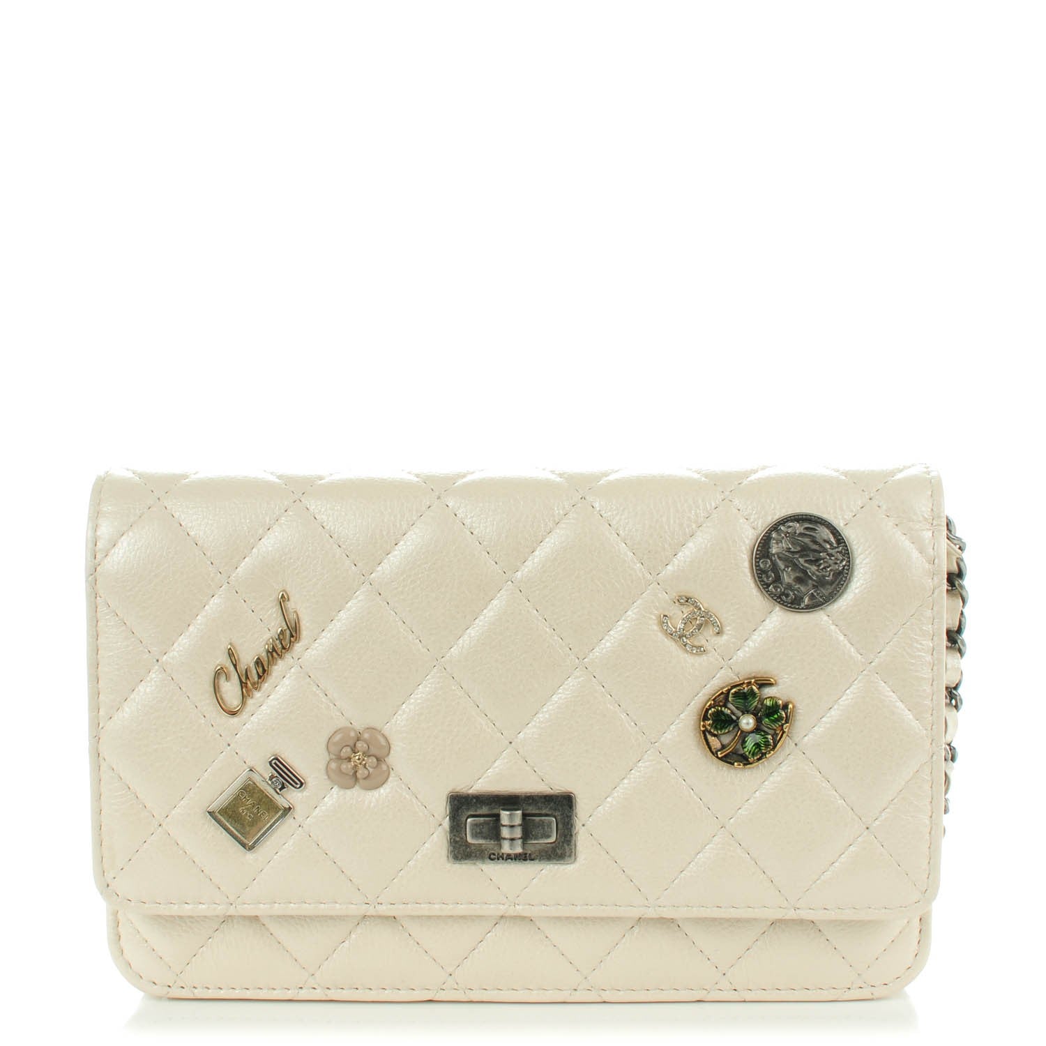 Chanel Metallic Calfskin Lucky Charms Casino 2.55 Reissue Wallet On Chain WOC Ivory 1 of 8