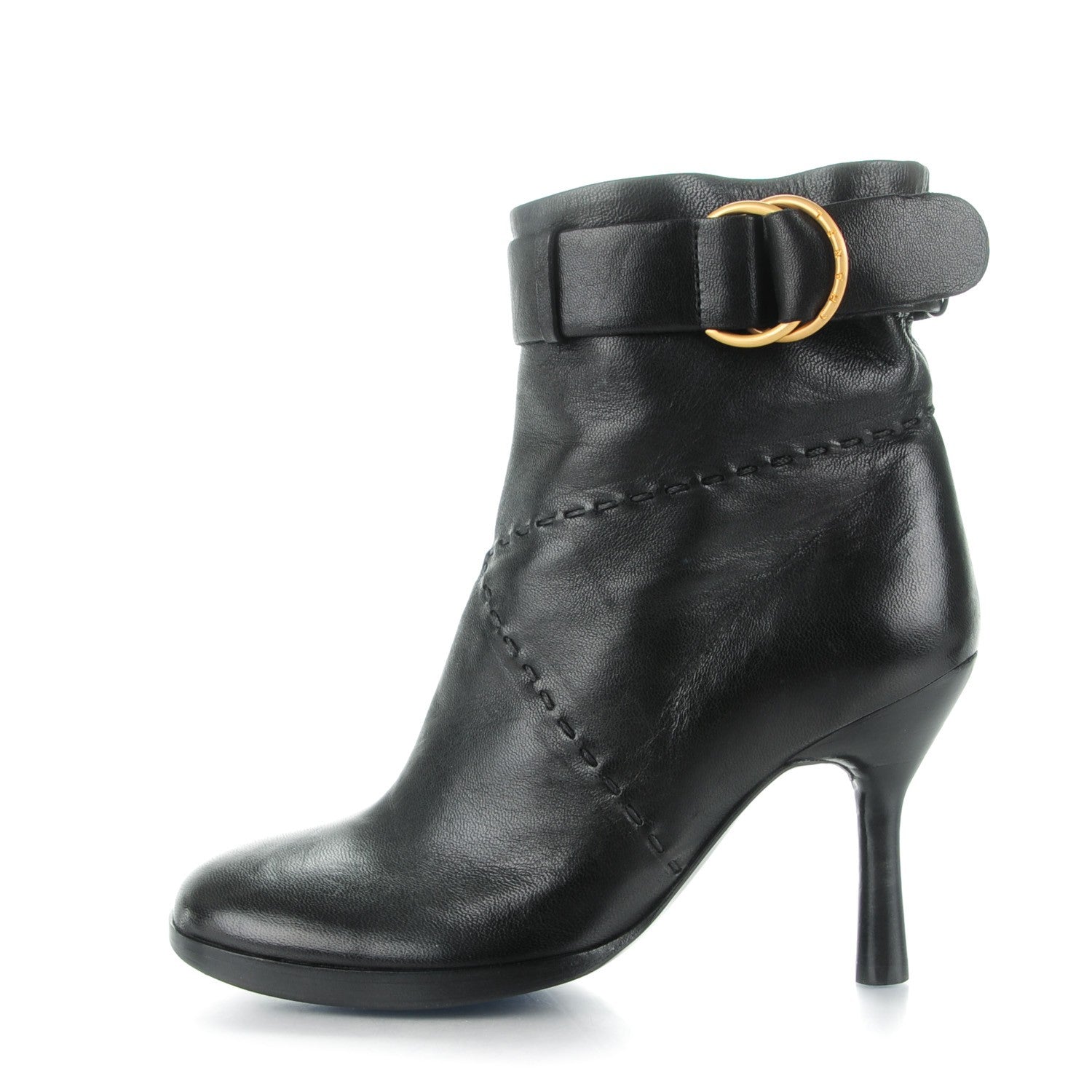 Chanel Lambskin Belted Stitched Ankle Boots 36 Black 1 of 6