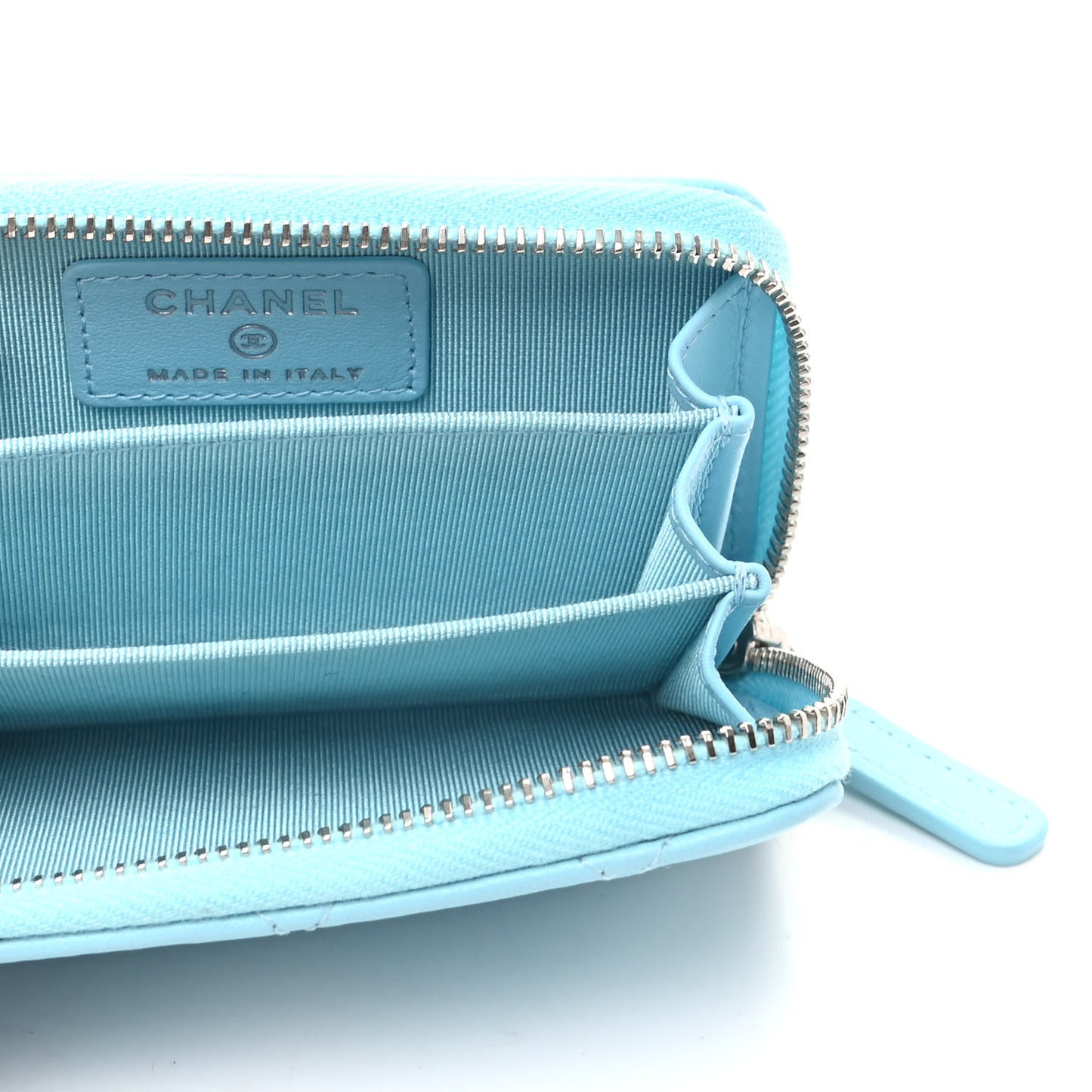 Lambskin Quilted Zip Around Coin Purse Wallet Neon Blue