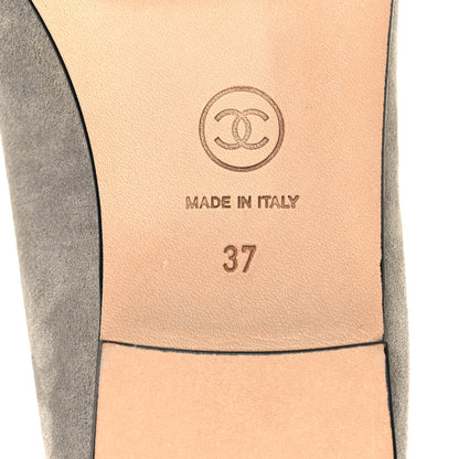 Chanel Suede Lambskin Cap Toe CC Ballerina Flats 37 Dark Grey Black 8 of 10