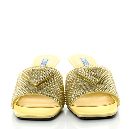 Prada Satin Crystal Logo 85mm Slide Sandals 39 Ananas 3 of 8