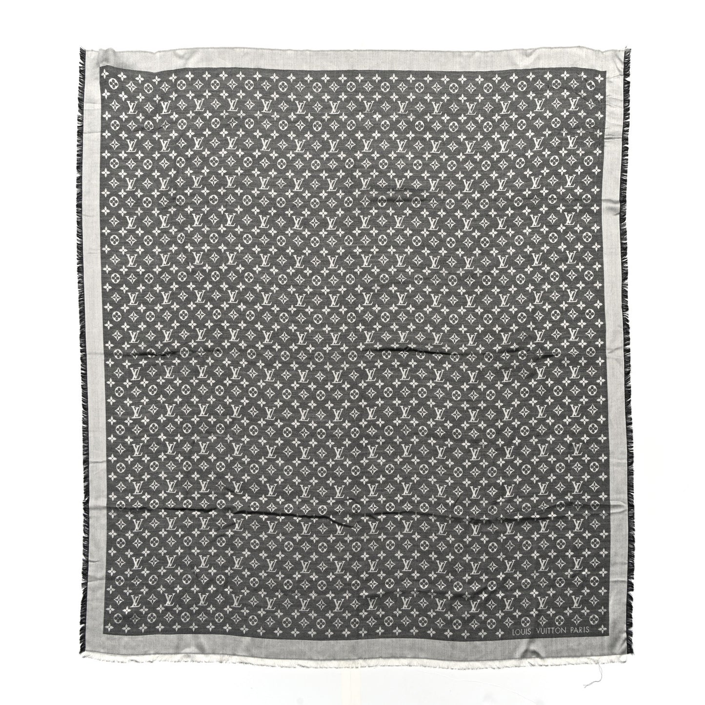 Silk Wool Monogram Denim Shawl Black