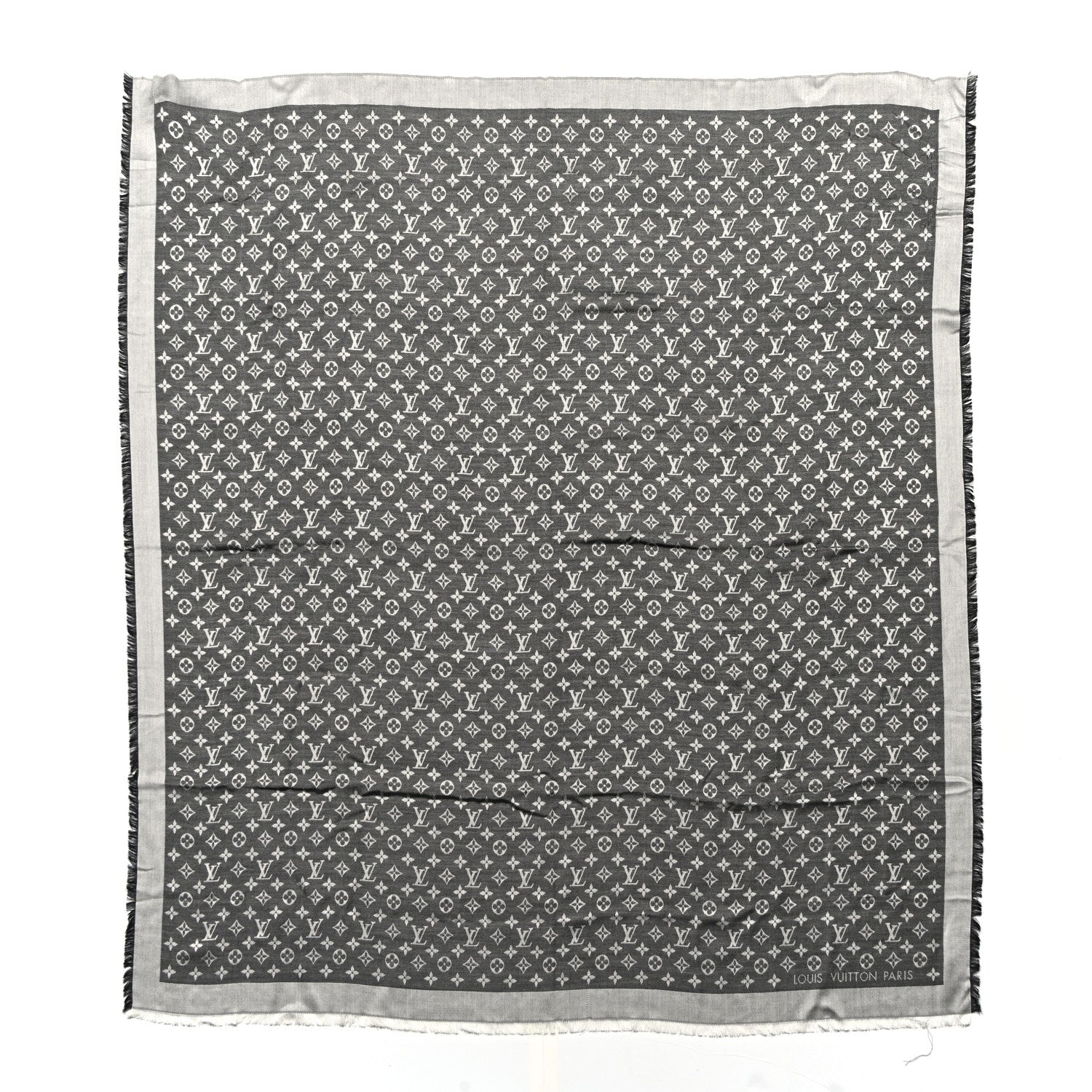 Louis Vuitton Silk Wool Monogram Denim Shawl Black 1 of 6