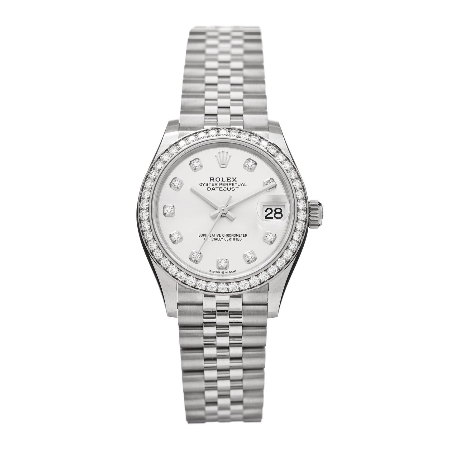 Stainless Steel 18K White Gold Diamond Bezel 31mm Oyster Perpetual Datejust Watch Silver 278384RBR