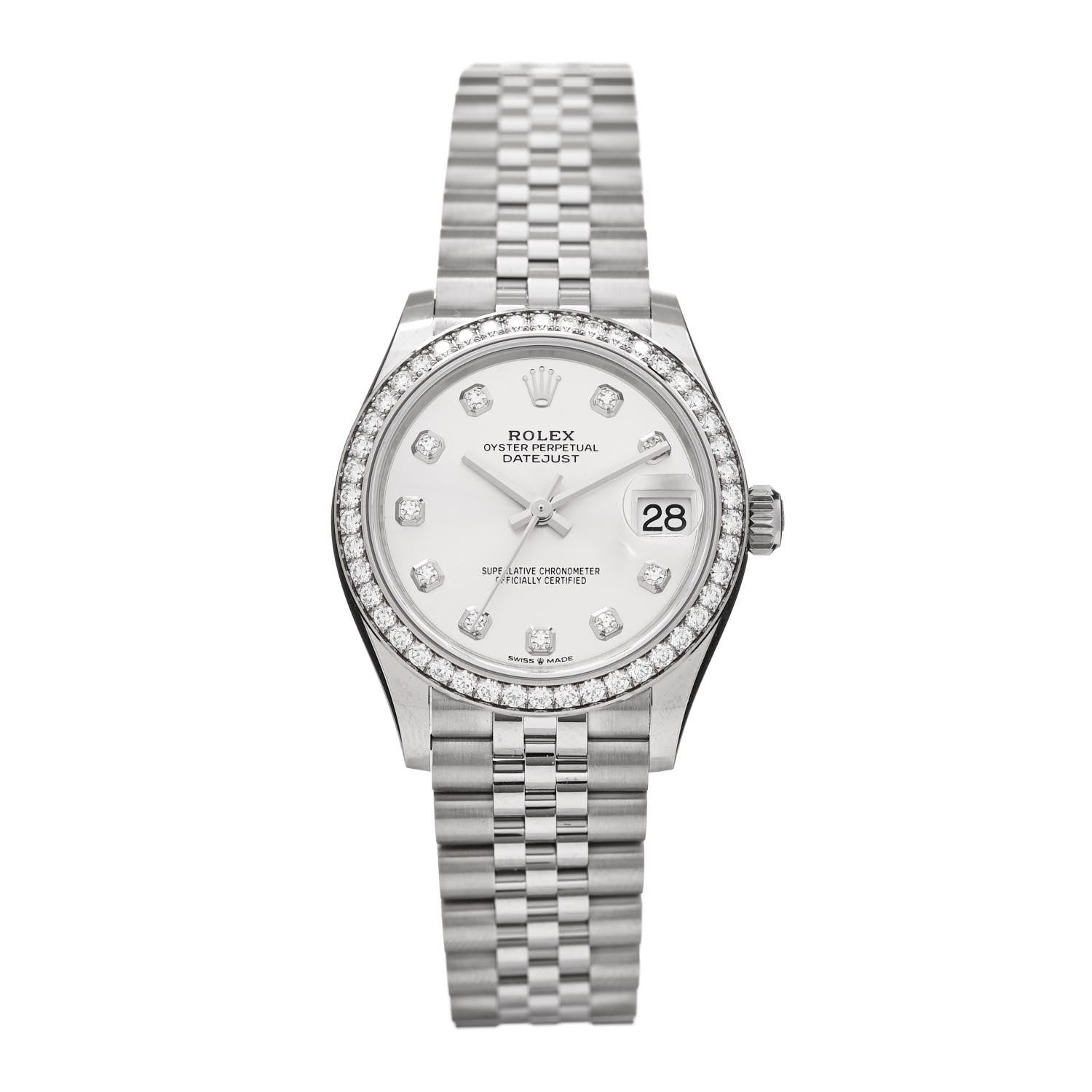 Rolex Stainless Steel 18K White Gold Diamond Bezel 31mm Oyster Perpetual Datejust Watch Silver 278384RBR 1 of 5