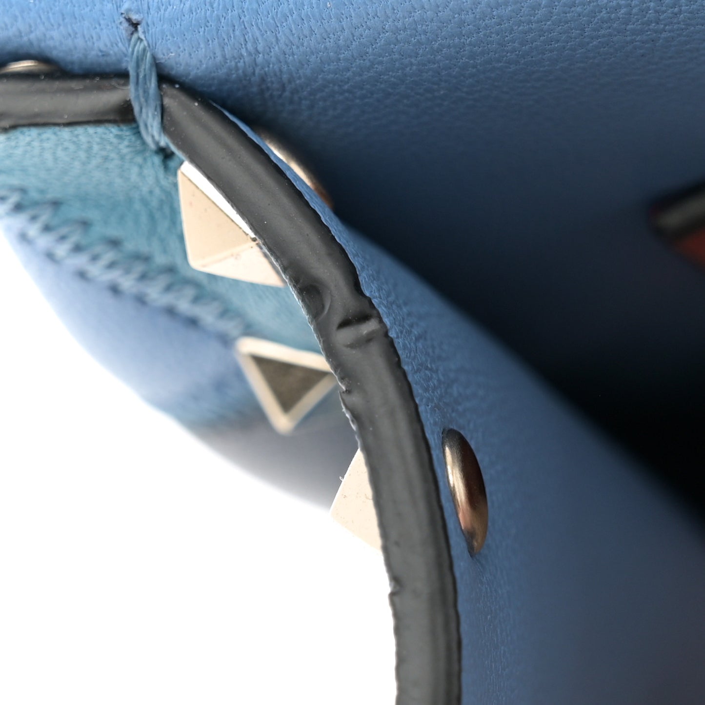Lambskin Patchwork Medium Rockstud Spike Shoulder Bag Angel Blue