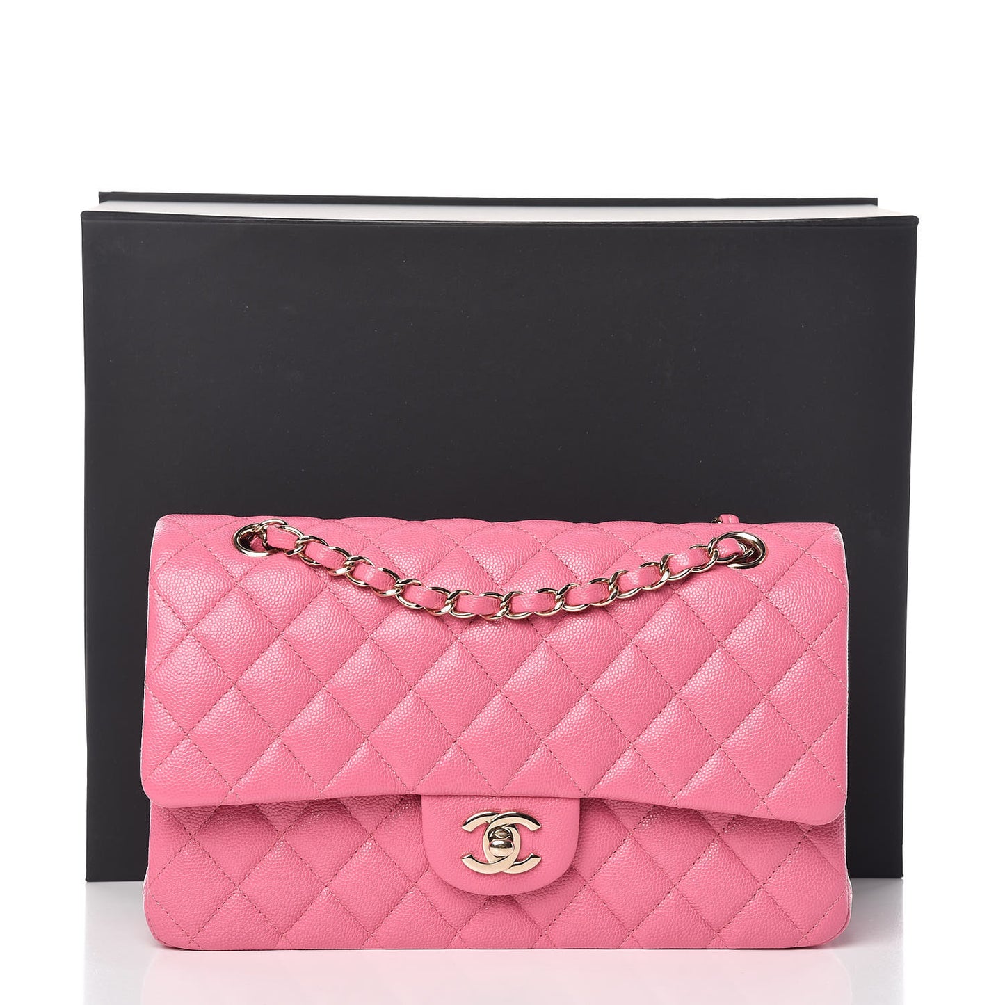 Caviar Quilted Medium Double Flap Pink