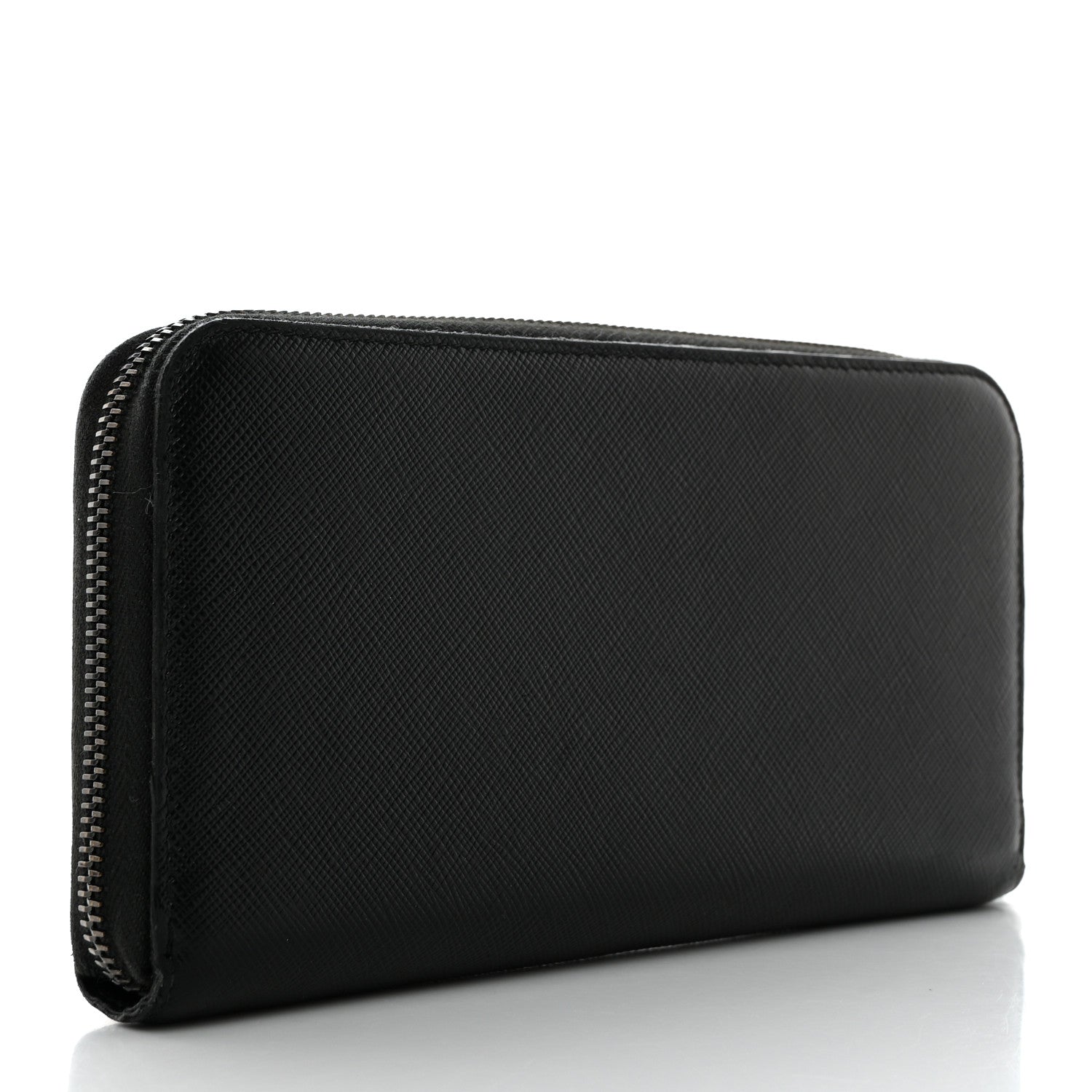 Prada Saffiano Metal Zip Around Wallet Black 3 of 7