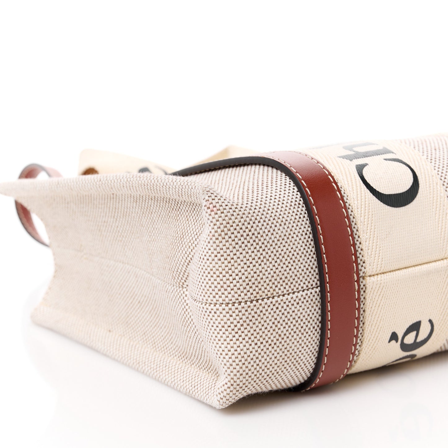 Cotton Calfskin Small Woody Ribbon Tote With Strap White Brown