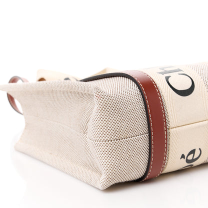 Chloe Cotton Calfskin Small Woody Ribbon Tote With Strap White Brown 10 of 11