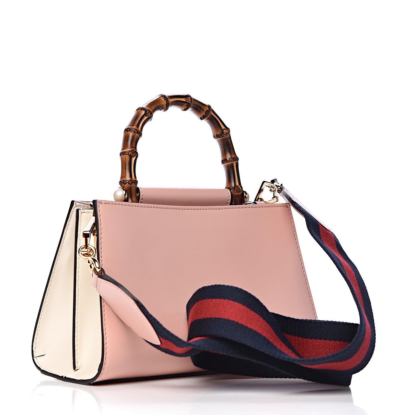 Nappa Bamboo Web Mini Nymphaea Top Handle Bag Perfect Pink Mystic White