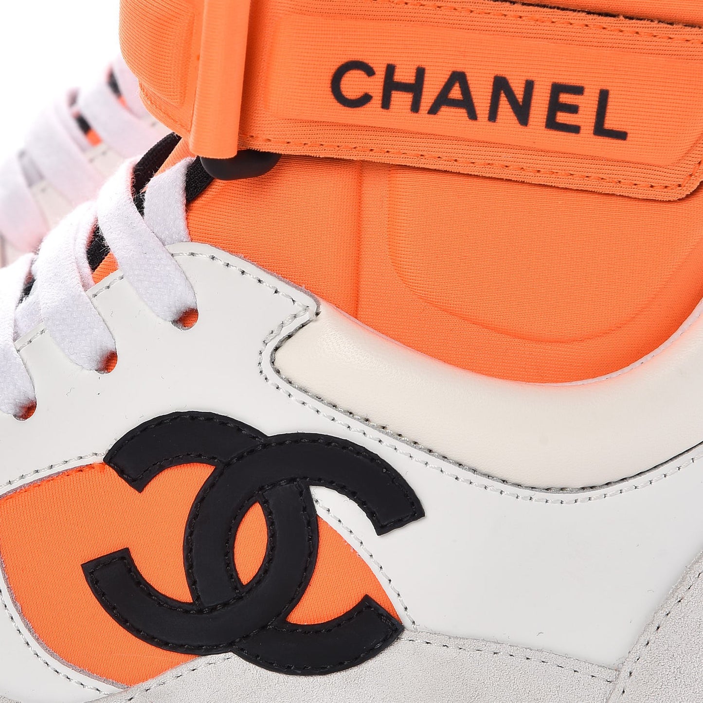 Suede Calfskin Lambskin Neoprene High Top CC Sneakers 37 White Fluo Orange