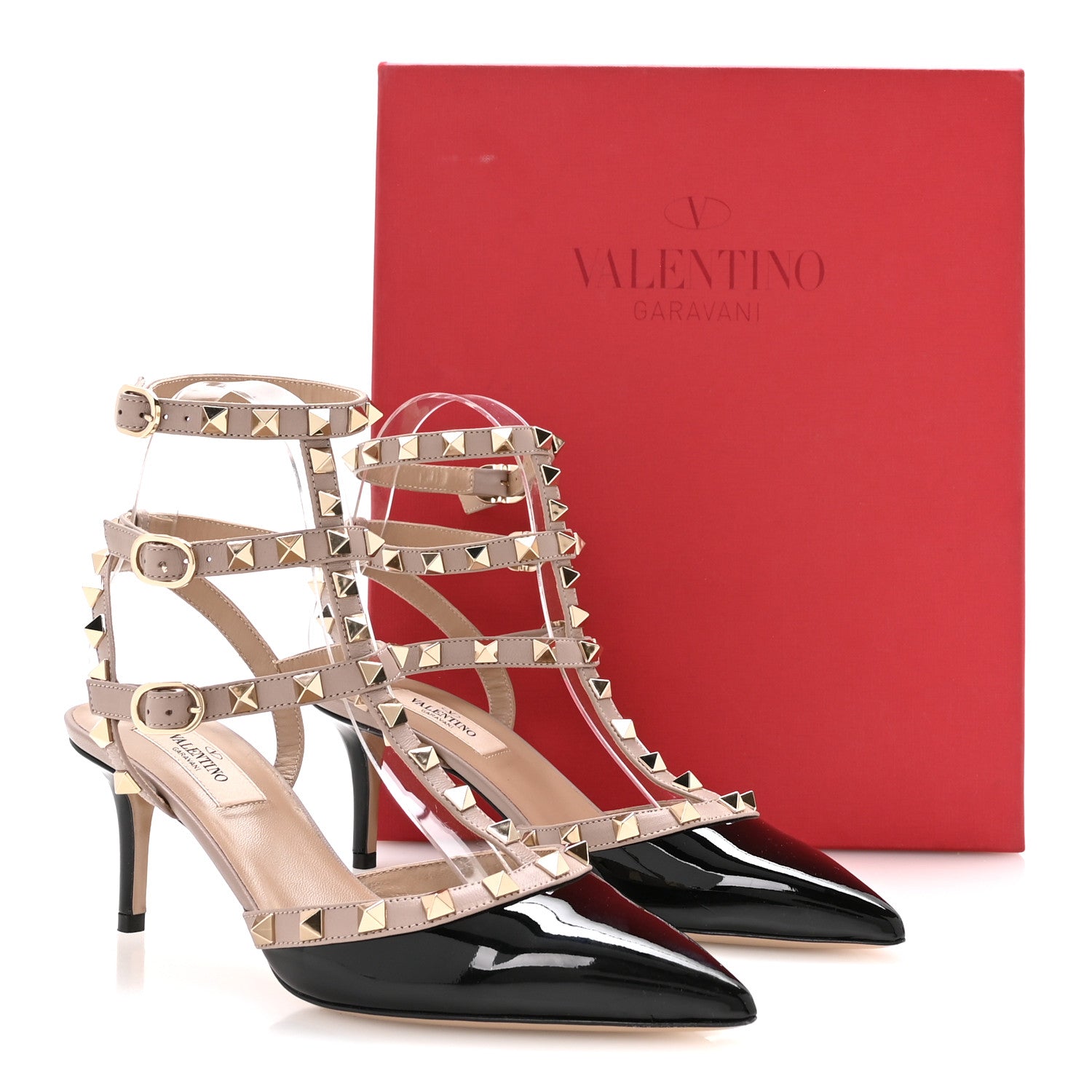 Valentino Garavani Patent Nappa Rockstud Ankle Strap 65mm Pumps 37 Black Poudre 9 of 9