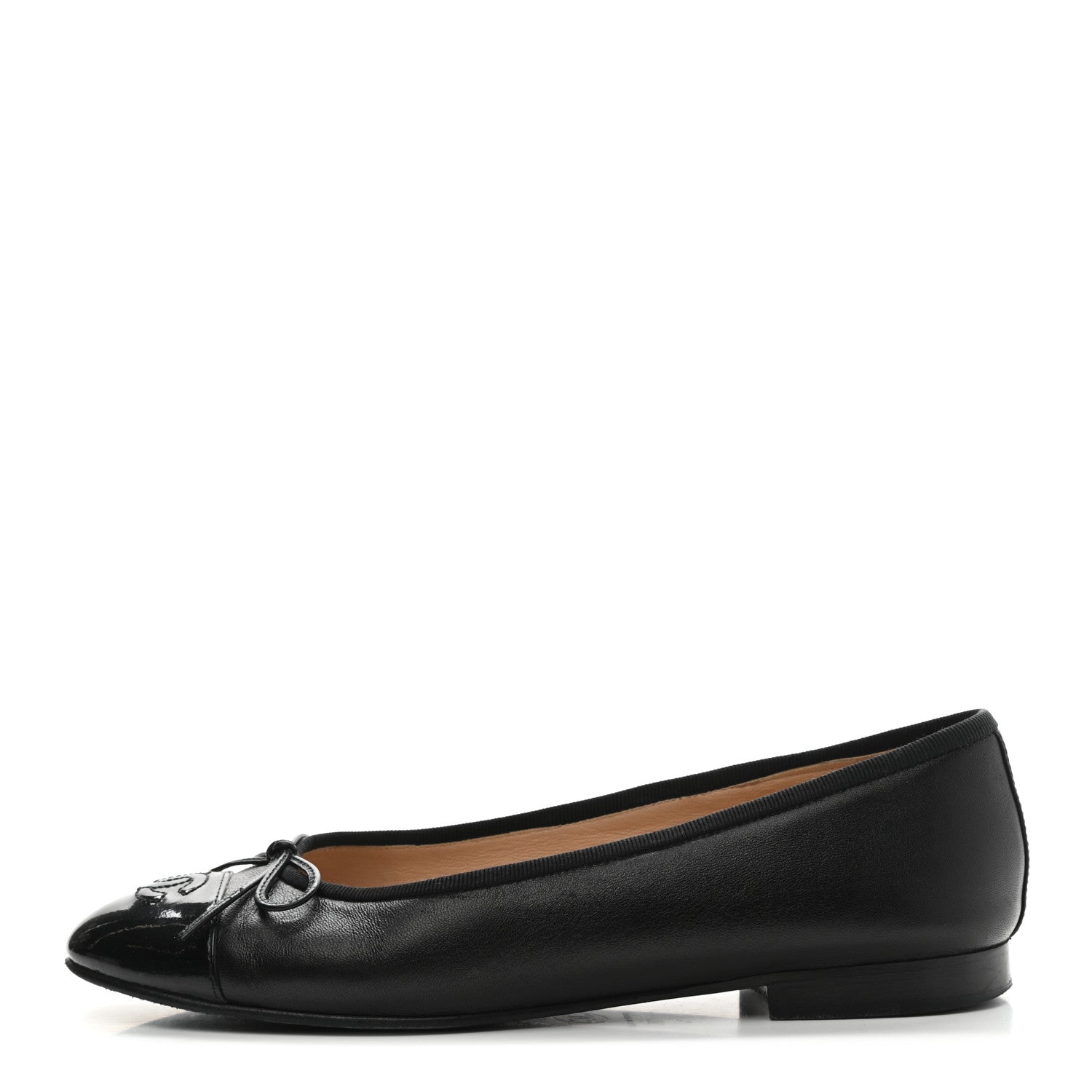 Chanel Lambskin Patent Cap Toe Ballerina Flats 38 Black 1 of 13
