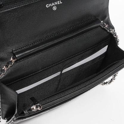 Chanel Striated Patent Quilted Wallet on Chain WOC Black 5 of 8