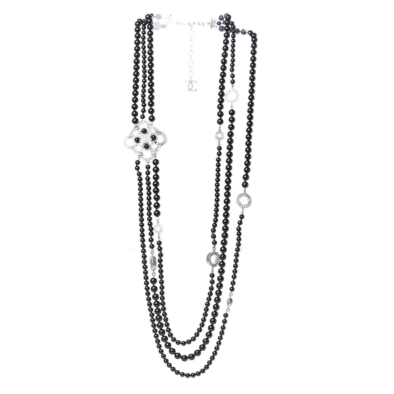 Chanel Beaded Crystal CC Triple Strand Necklace Black 3 of 6