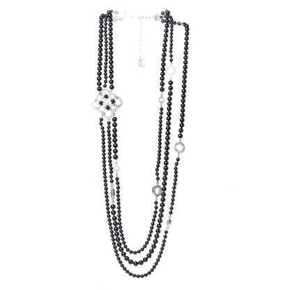 Chanel Beaded Crystal CC Triple Strand Necklace Black 3 of 6