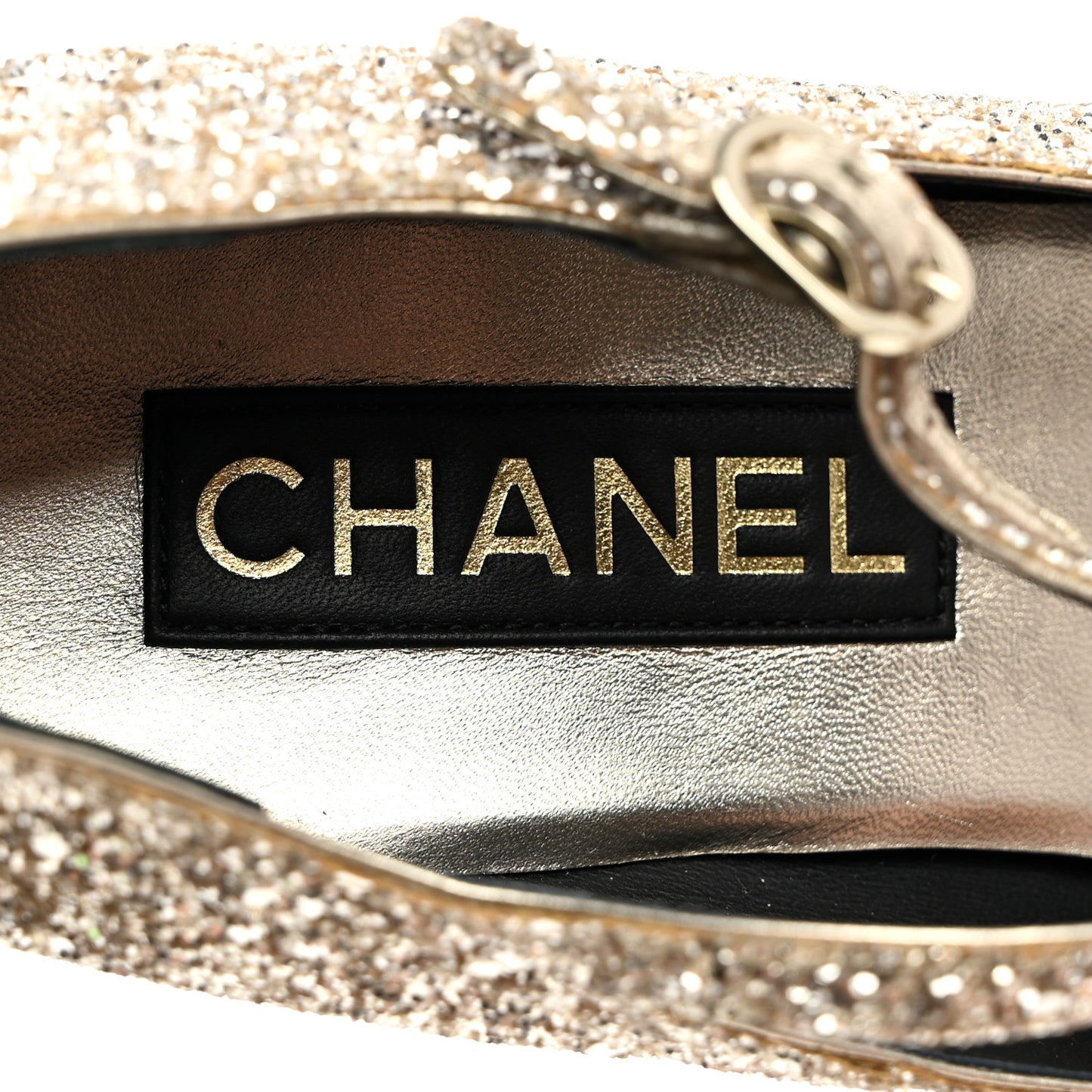 Glitter Lambskin Cap Toe CC Mary Jane Pumps 39 Light Gold Black