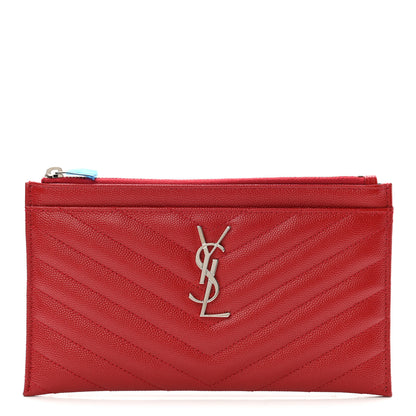 Saint Laurent Grain De Poudre Chevron Monogram Bill Pouch Rouge Eros 1 of 7