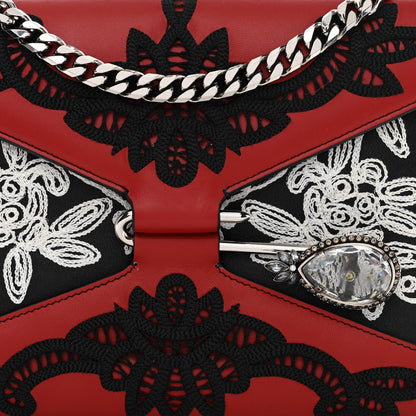 Alexander McQueen Calfskin Anglaise Embroidered Pin Bag Lust Red Black 7 of 15
