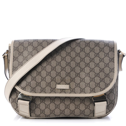 Gucci GG Plus Monogram Medium Double Buckle Flap Messenger Bag Beige Off White 1 of 8