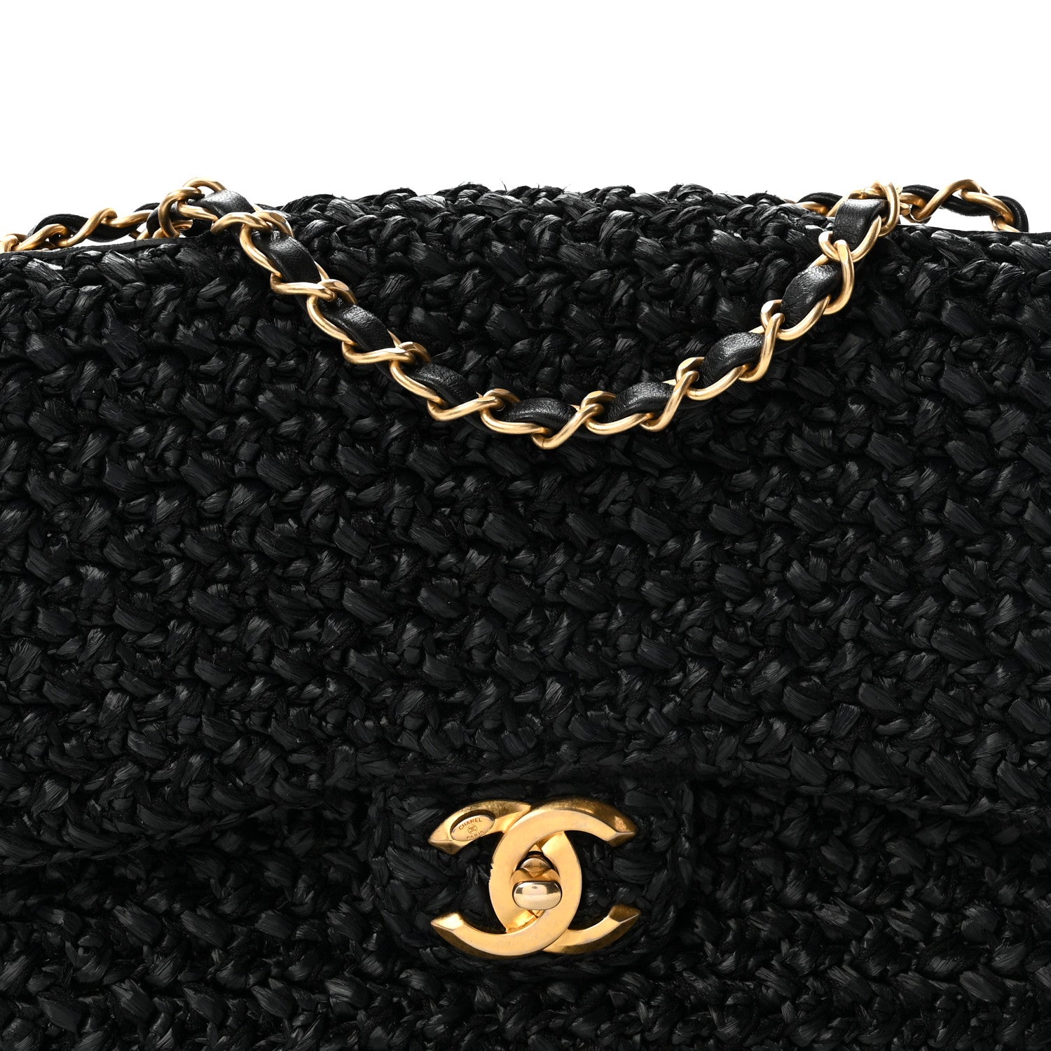 Chanel Raffia Crochet Paris Greece Medium Flap Bag Black 1 of 11