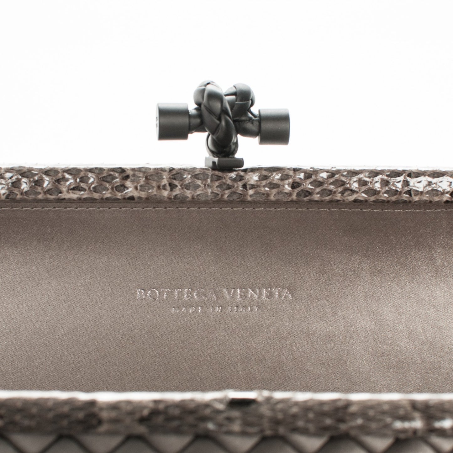 Satin Intreccio Impero Ayers Stretch Knot Clutch Grey