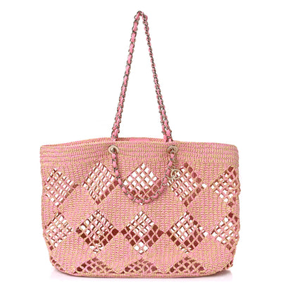 Chanel Raffia Effect Braided Large Shopping Bag Beige Pink 1 of 11
