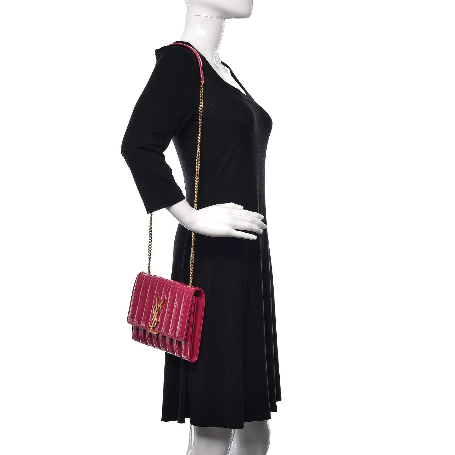 Saint Laurent Patent Calfskin Matelasse Monogram Vicky Chain Wallet Neon Bubblegum 3 of 10
