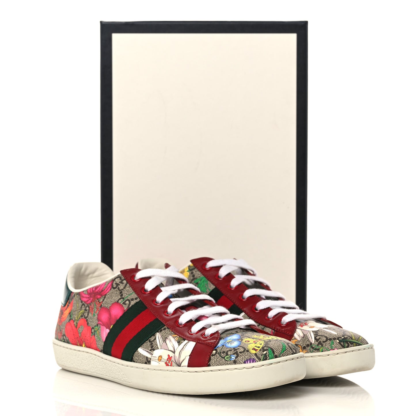 GG Supreme Monogram Flora Web Womens Ace Sneakers 39.5 Beige Multicolor Rosso