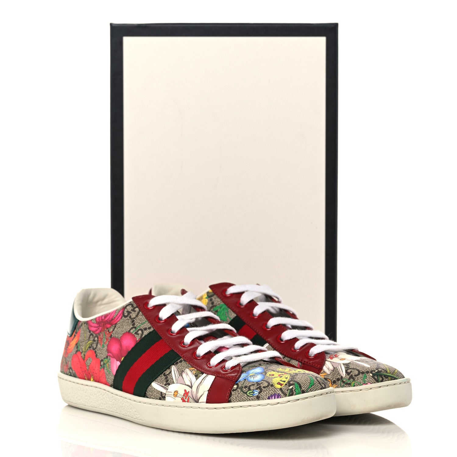 Gucci GG Supreme Monogram Flora Web Womens Ace Sneakers 39.5 Beige Multicolor Rosso 8 of 8