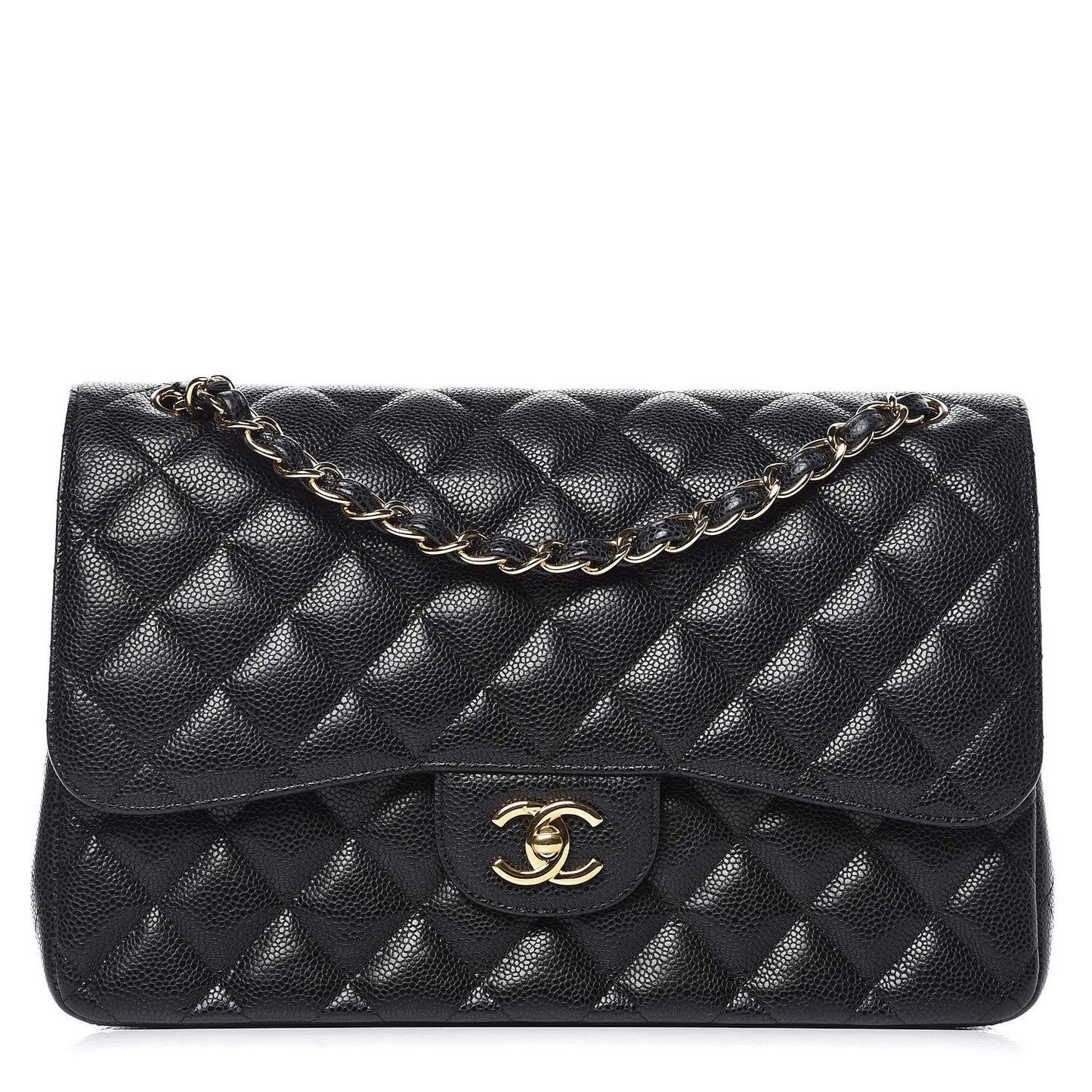 Caviar Quilted Jumbo Double Flap Black