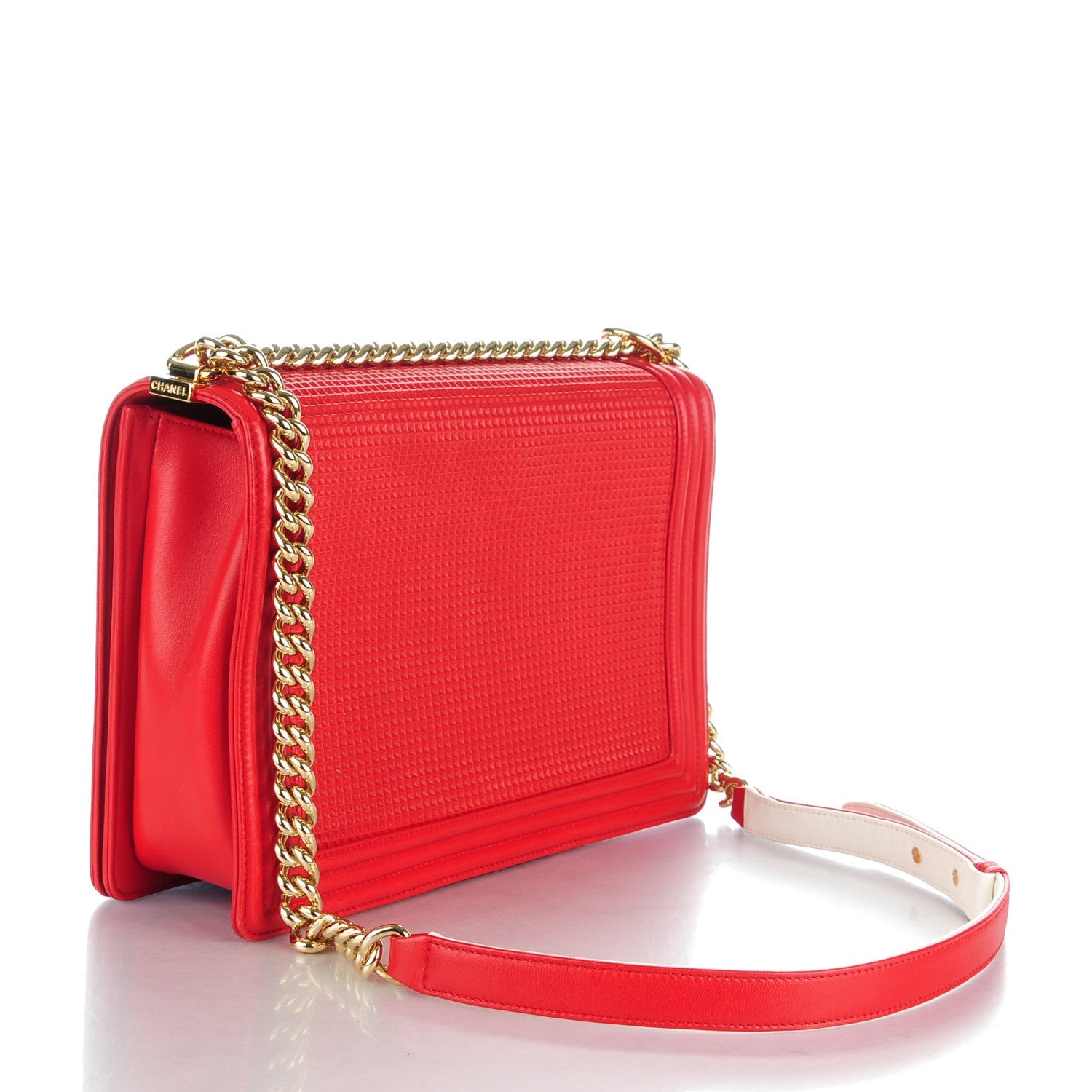 Chanel Lambskin Embossed Large Boy Cube Flap Red White 3 of 9