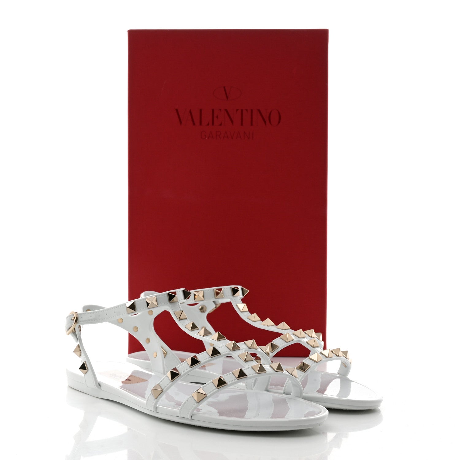 Valentino Garavani PVC Jelly Rockstud Caged Flat T-Strap Sandals 38 Optic White 8 of 8
