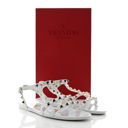 Valentino Garavani PVC Jelly Rockstud Caged Flat T-Strap Sandals 38 Optic White 8 of 8