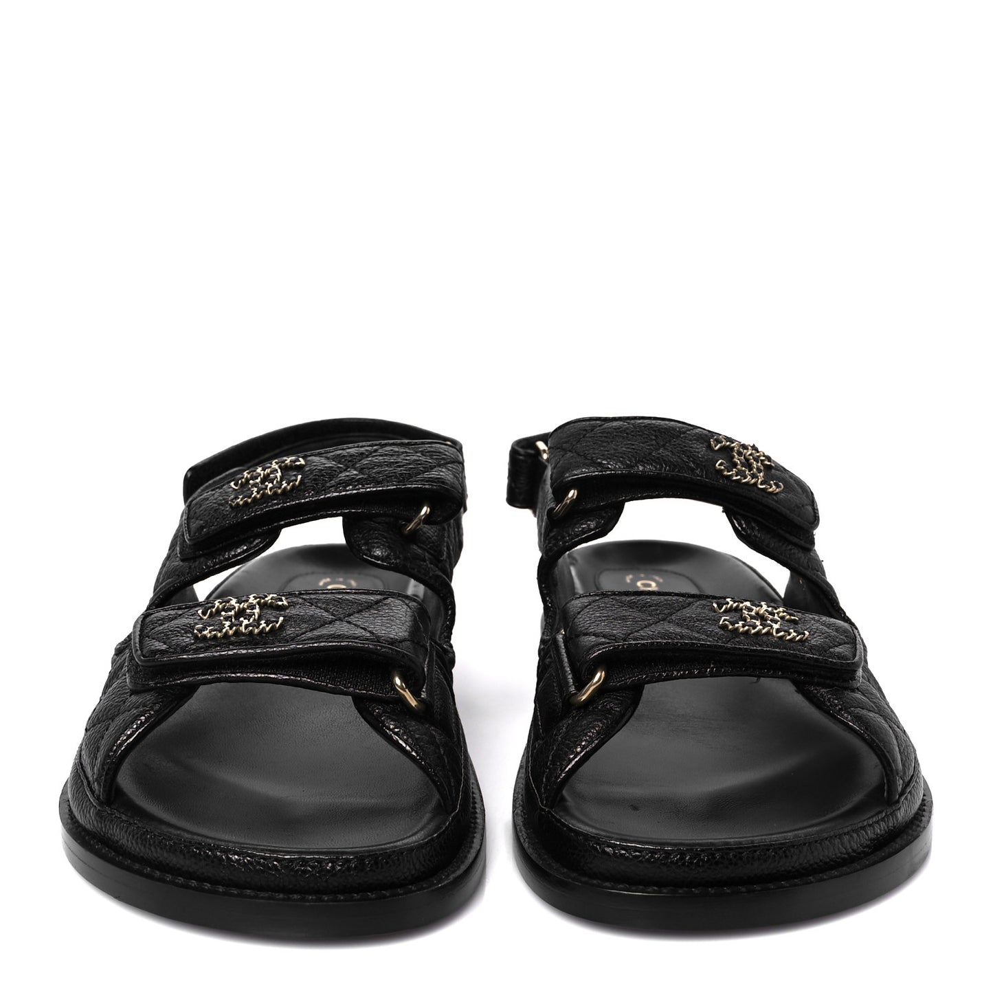 Grained Calfskin Velcro Dad Sandals 39 Black