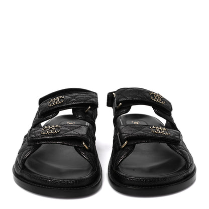 Chanel Grained Calfskin Velcro Dad Sandals 39 Black 3 of 10