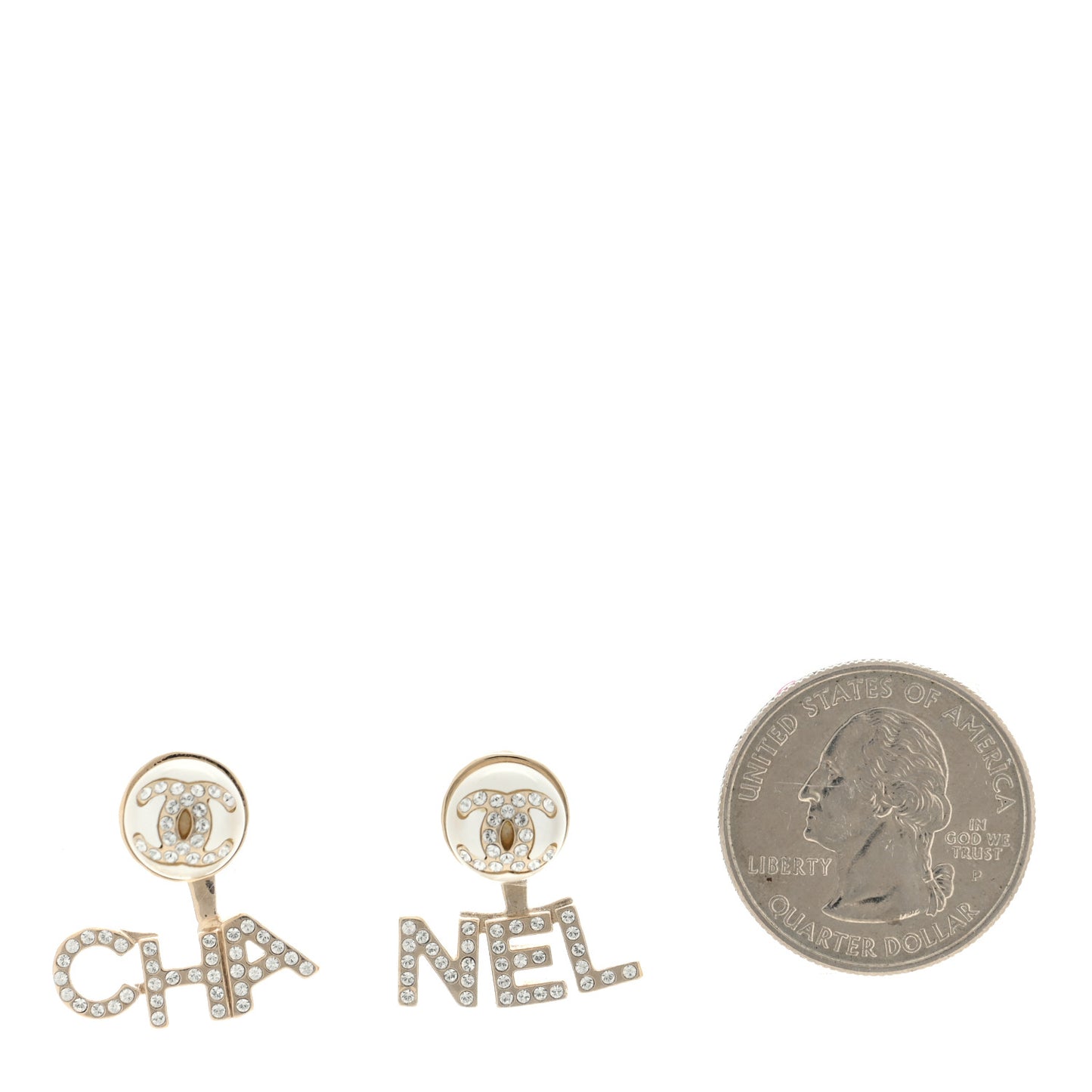 Crystal Pearl Cha-Nel Logo Earrings Gold