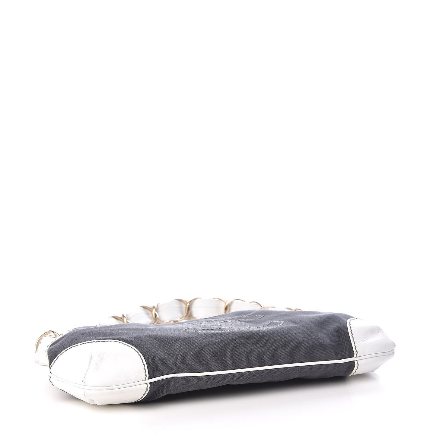 Lambskin Canvas CC Olsen Chain Small Shoulder Bag White Grey