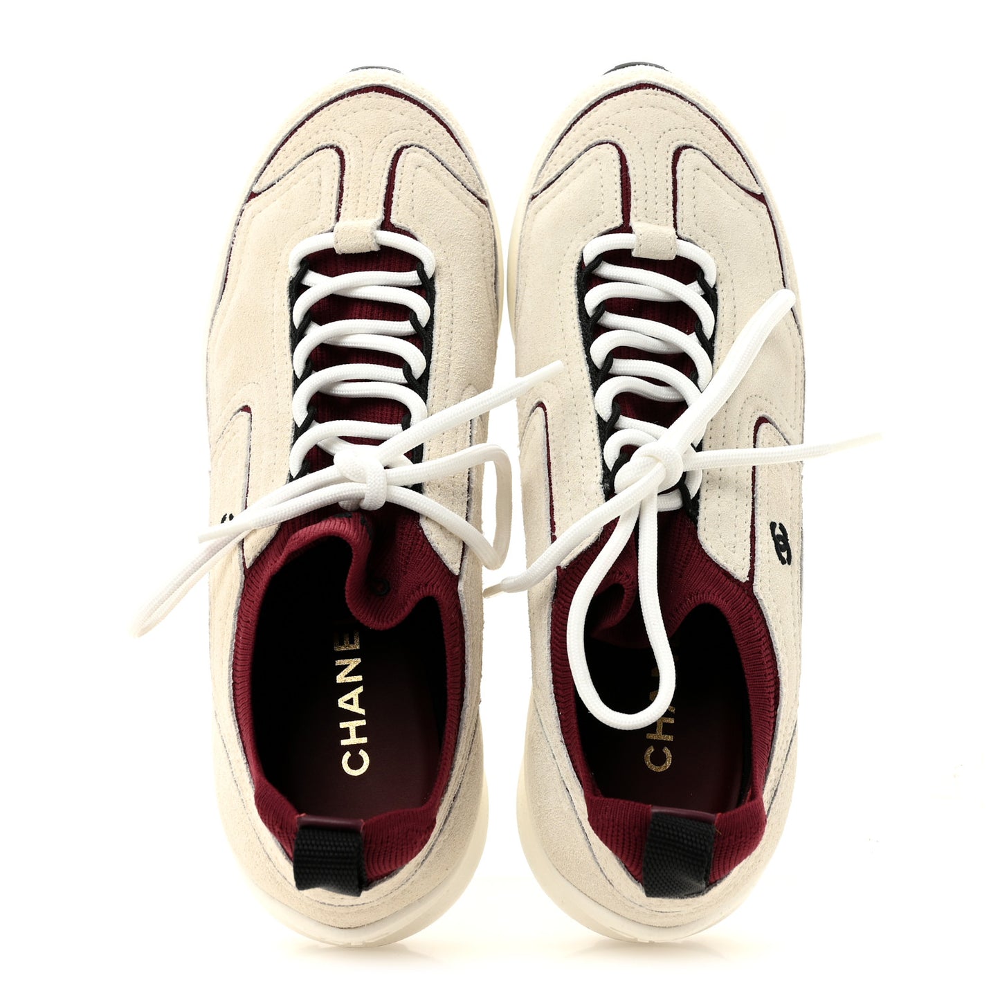 Suede Mixed Fibers Knit Womens CC Sneakers 38 Ivory Burgundy