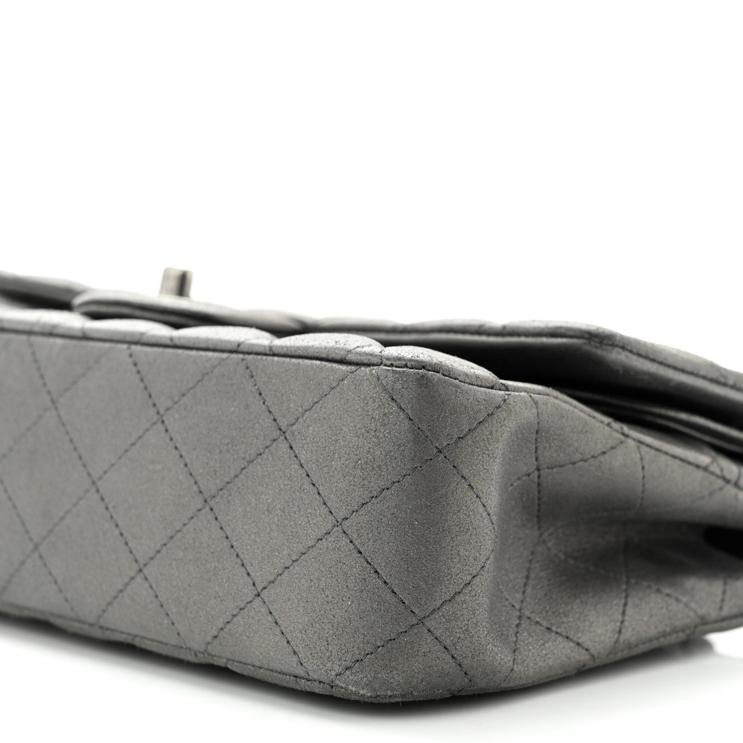 Chanel Metallic Lambskin Quilted Medium Double Flap Pewter 10 of 12