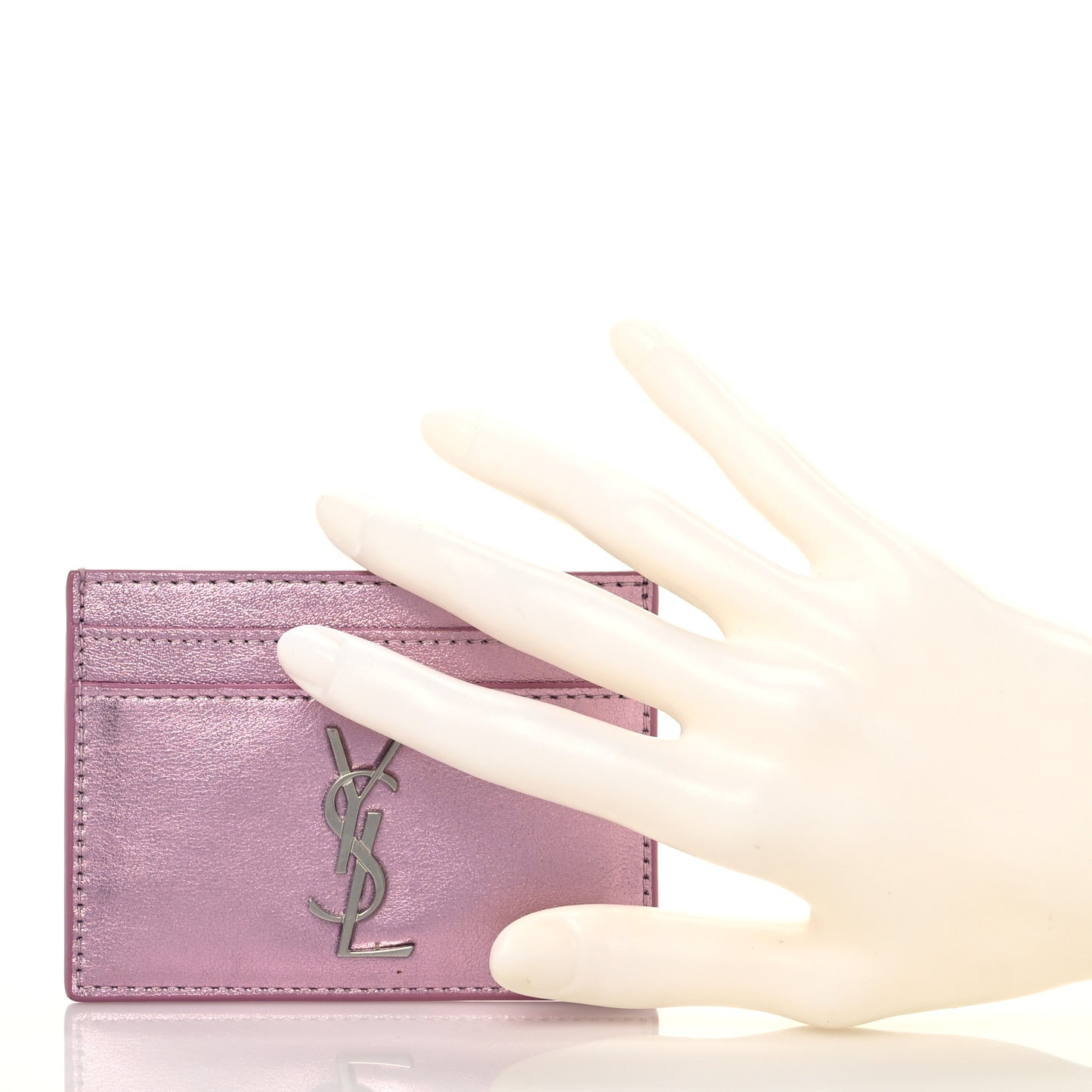 Metallic Calfskin Monogram Credit Card Case Pink