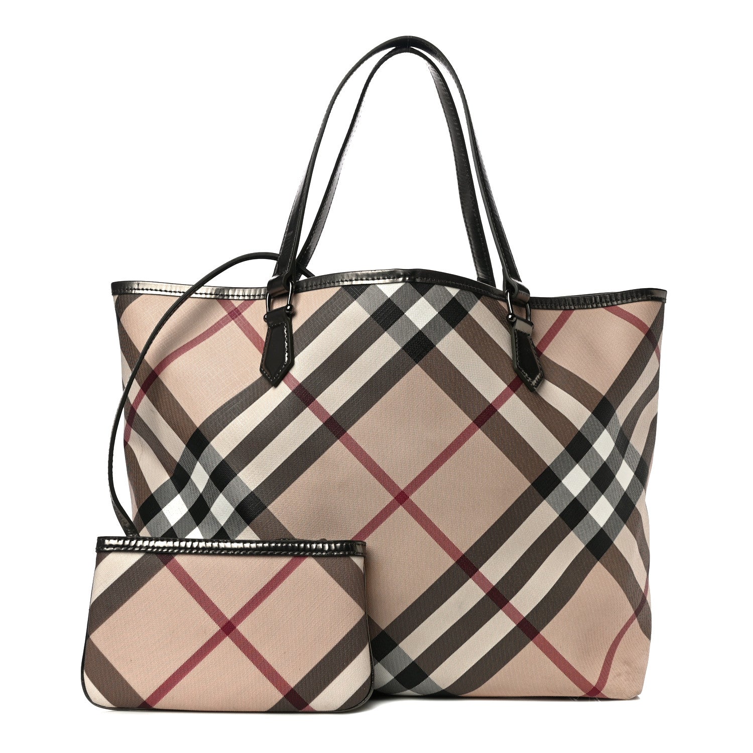 Burberry Metallic Calfskin Nova Check Small Nickie Tote Pewter 1 of 9